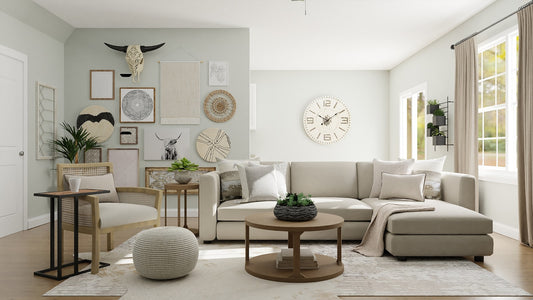 Beautifully mixed metal accents including brass, matte black, and chrome in a modern home interior