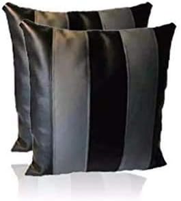 D DOLLY LAMB Lambskin Leather Pillow Cover - Sofa Cushion Case - Decorative Throw Covers for Living Room & Bedroom, 14x14 Inches - Black Grey Pack of 2