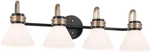 KICHLER Farum 34" 4-Light Vanity Light with Opal Glass in Black, for Single or Double Vanity, Over a Mirror, Powder Room, Bathroom, (34" W x 9.5" H), 55156BK