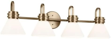 KICHLER Farum 34" 4-Light Vanity Light with Opal Glass in Champagne Bronze, for Single or Double Vanity, Oveer a Mirror, Powder Room, Bathroom, (34" W x 9.5" H), 55156CPZ