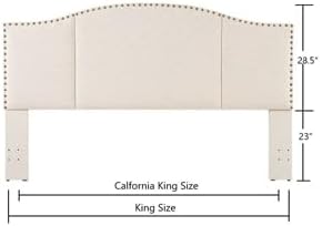 24KF Middle Century Linen Upholstered Tufted King Size Headboard with Antique Brass Nail Heads Trim King/California King headboard-Ivory