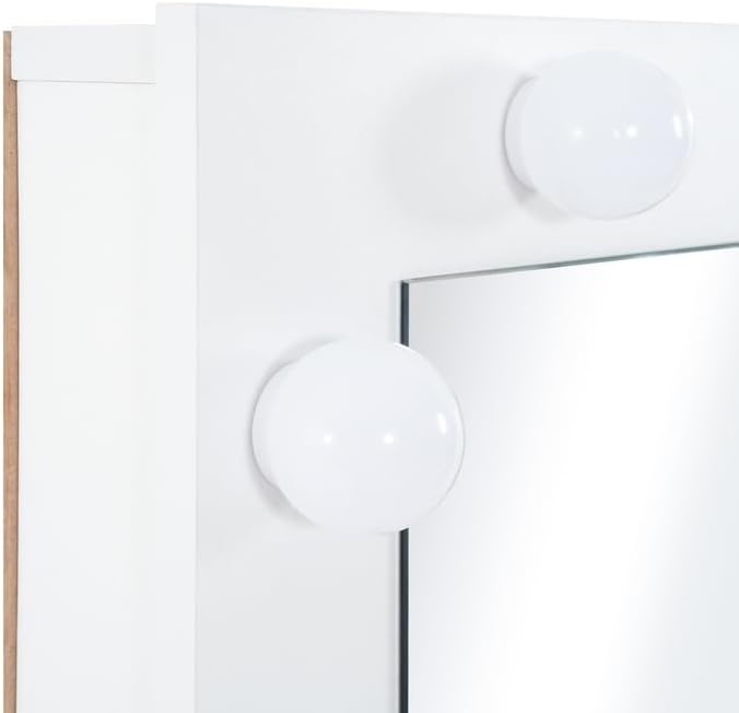 Natural Beauty Luxury Makeup Desk with Mirror, 11 Lights, Adjustable Brightness & 3 Lighting Modes, 7 Soft-Close Drawers, Crystal Knobs, USB & Power Outlets, Makeup Station (Stool Included)