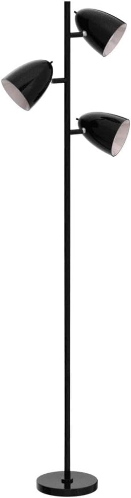 addlon Tree Floor Lamp with 3 Adjustable Rotating Lights and Matching LED Bulbs, Standing Tall Pole Lamps for Living Room, Bedroom, Home, Office - Black