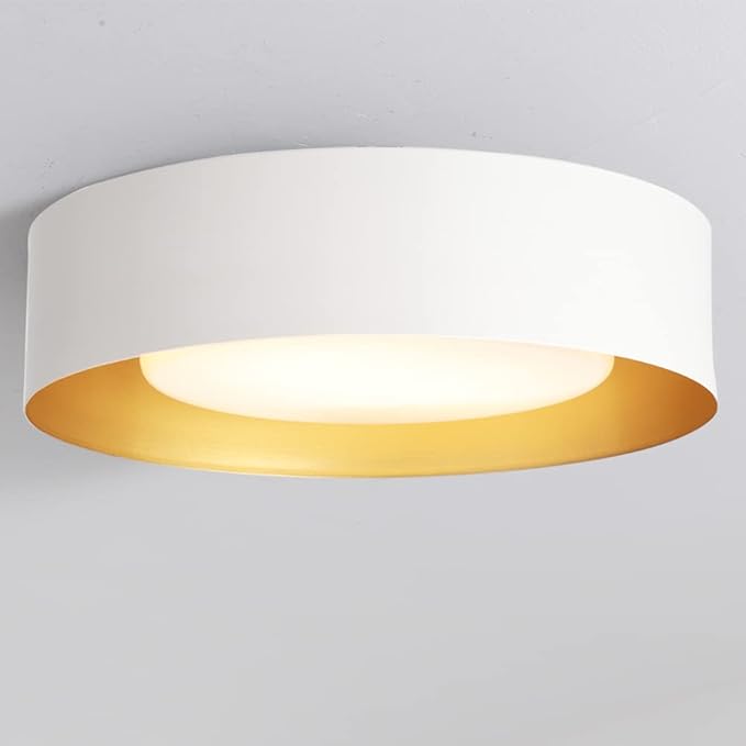 Modern Flush Mount Ceiling Light,Minimalist Close to Ceiling Lighting Fixture,White and Gold Flush Mount Light Fixture forBedroom,Entry, Hallway,Balcony, Bathroom (16.5'')