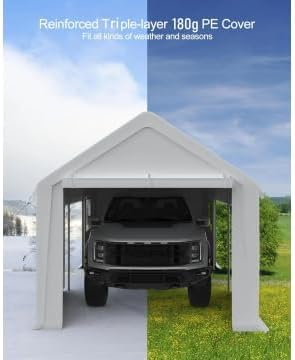 Garvee 13x20 Heavy Duty Carport Canopy, Galvanized Steel Frame Car Port with Waterproof PE Tarp, 4 Doors & 4 Windows, All Weather Portable Garage for Car Boat Truck, White