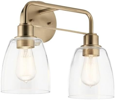 Kichler Meller 15.25 Inch 2 Light Vanity Light with Clear Glass in Champagne Bronze for Bathrooms and Powder Rooms, 11.25" H x 15.25" W x 7" D, 55101CPZ