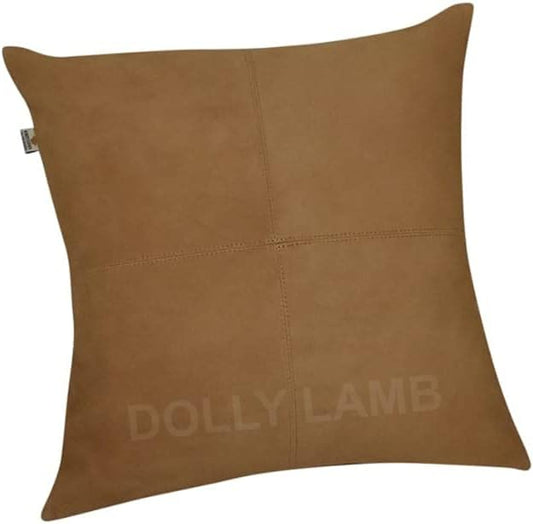 D DOLLY LAMB Lambskin Leather Pillow Cover - Sofa Cushion Case - Decorative Throw Covers for Living Room & Bedroom, 22x22 Inches - Camel Pack of 1