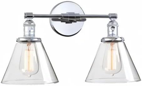 Phansthy 2-Light Wall Sconce Industrial Dual-Light Wall Light with Dual 7.3 Inch Cone Glass Lampshade(Chrome)