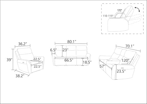 Oversized Recliner Chair, Multifunction Power Leather Recliners with Home Theater Seating, Oversized Single Electric Recliner Furniture for Living Room Apartment Home Theater, Light Grey