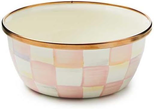MACKENZIE-CHILDS Enamel Pinch Bowl, Small Bowl for Kitchen Ingredients, 1.5-Cup Capacity, Pink-and-White Rosy Check