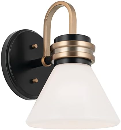 KICHLER Farum 1-Light Wall Sconce, Modern Light with Opal Glass in Black with Champagne Bronze, Damp Rated, for Entryway, Near Fireplace, Kitchen, Bedroom, or Hallway (9.5" x 7.25"), 55153BK