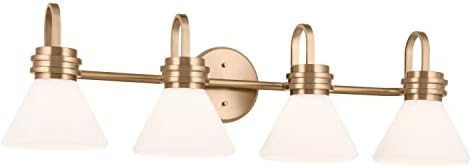 KICHLER Farum 34" 4-Light Vanity Light with Opal Glass in Champagne Bronze, for Single or Double Vanity, Oveer a Mirror, Powder Room, Bathroom, (34" W x 9.5" H), 55156CPZ