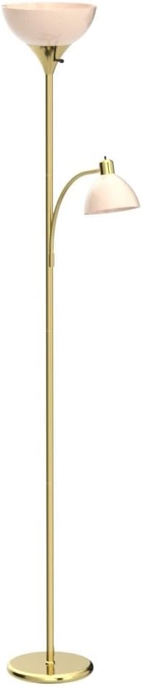 Brightech Sky Dome Plus LED Floor lamp, Torchiere Super Bright Floor Lamp with Reading Lamp for Living Rooms & Offices - Dimmable Tall Standing Lamp for Bedroom Reading - Gold Brass
