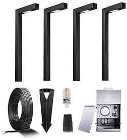 12V Brass Landscape Black Path Lighting Kit (4 Pack Path Lights) with 75W Low Voltage Transformer and 100 Feet Cable and 20Pack Wire Connectors for Outdoor House Garden Patio Walkway