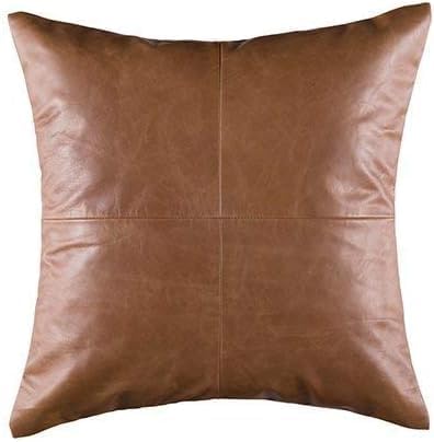 D DOLLY LAMB Lambskin Leather Pillow Cover - Sofa Cushion Case - Decorative Throw Covers for Living Room & Bedroom, 22x22 Inches - Tan Pack of 1