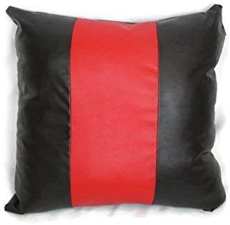 D DOLLY LAMB Lambskin Leather Pillow Cover - Sofa Cushion Case - Decorative Throw Covers for Living Room & Bedroom, 16x16 Inches - Red Black 01 Pack of 2