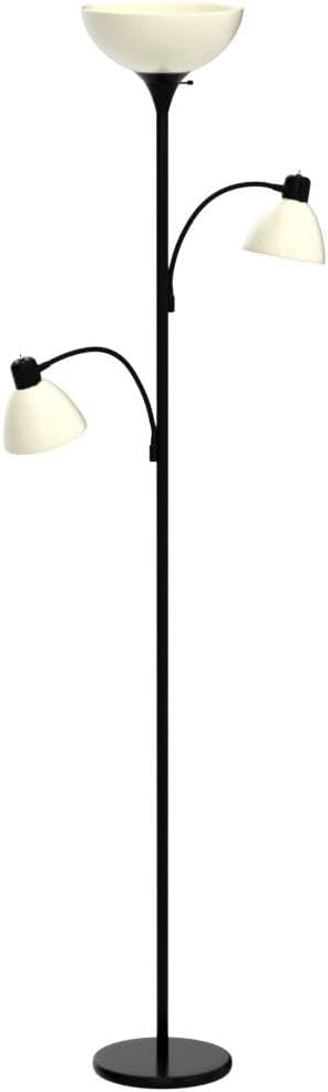 Brightech Sky Dome Double LED Floor lamp, Torchiere Super Bright Floor Lamp with 2 Reading Lamps for Living Rooms & Offices - Dimmable Tall Standing Lamp for Bedroom Reading - Tall Black Pole