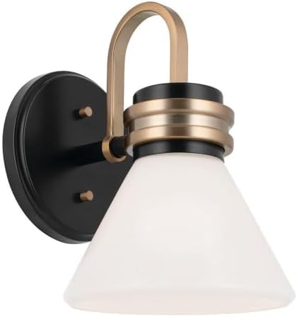 KICHLER Farum 1-Light Wall Sconce, Modern Light with Opal Glass in Black with Champagne Bronze, Damp Rated, for Entryway, Near Fireplace, Kitchen, Bedroom, or Hallway (9.5" x 7.25"), 55153BK