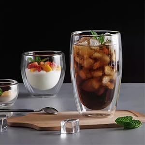 15oz Double Wall Glass Coffee Mugs, Insulated Latte Cups Set of 2, for Coffee, Espresso, Tea, Milk, Clear Cappuccino Cups Set Glassware Gift for Christmas Birthday