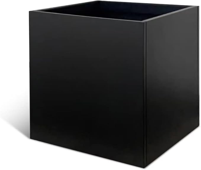 Galvanized Steel Planter Box Black Metal Planter Square Indoor Outdoor Planters Cube Steel Heavy Duty 16Inch Powder Coating Modern Commercial Residential for Patio, Yard, Garden