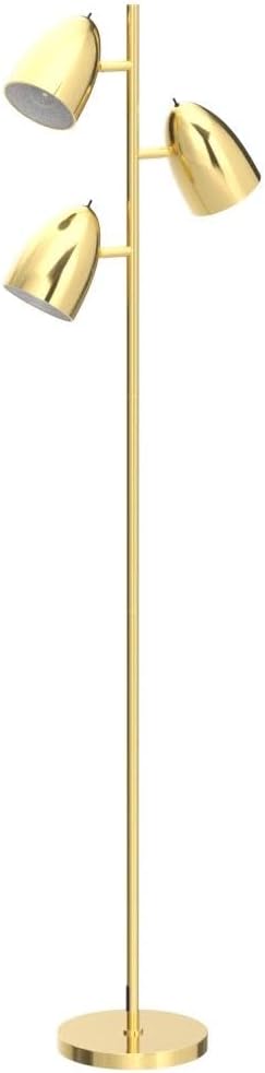 addlon Tree Floor Lamp with 3 Adjustable Rotating Lights and Matching LED Bulbs, Standing Tall Pole Lamps for Living Room, Bedroom, Home, Office - Brass Gold