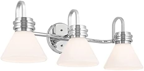KICHLER Farum 26" 3-Light Vanity Light with Opal Glass in Chrome, for Single or Double Vanity, Over a Mirror, Powder Room, Bathroom, (26" W x 9.5" H), 55155CH