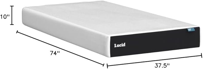 LUCID 10 Inch Memory Foam Mattress - Medium Feel - Infused with Bamboo Charcoal and Gel - Bed in a Box - Temperature Regulating - Pressure Relief - Breathable - Twin Size