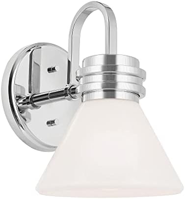 KICHLER Farum 7.25" 1-Light Wall Sconce with Opal Glass in Chrome, for Fireplace, Kitchen, Bedroom, Hallway, or Vanity, (7.25" W x 9.5" H) 55153CH