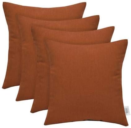 RSH DECOR: Sunbrella Square Throw Pillows Set of 4 | 17" x 17" | Water and Fade-Resistant Performance Fabric | Outdoor Pillow Covers with Down-Alternative Inserts | Canvas Rust