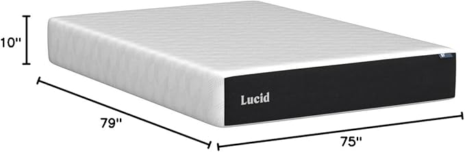 LUCID 10 Inch Memory Foam Mattress - Plush Feel - Infused with Bamboo Charcoal and Gel - Bed in a Box - Temperature Regulating - Pressure Relief - Breathable - King Size