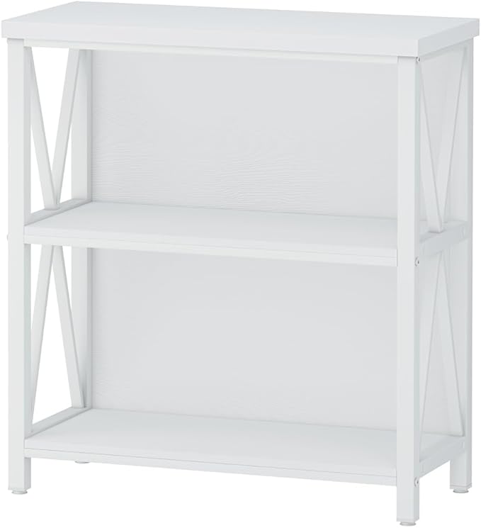 FATORRI Small Bookshelf for Small Space, Short Rustic Low Bookcase, Modern Wood and Metal Book Shelf and Narrow Book Case for Living Room, Hallway (White Oak)