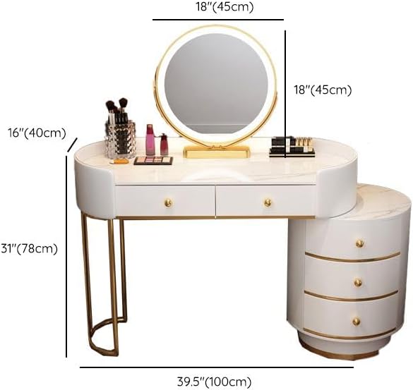 KWOKING Contemporary Make-up Vanity with Slate Stone Top & Storage Drawers Bedroom Dressing Table Storage Cabinet Integrated Table Gray White - Makeup Vanity & Mirror & Nest Stool 39"L x 16"W x 31"H
