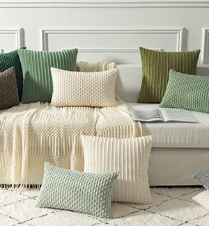 Kevin Textile Pack of 2 Corduroy Decorative Throw Pillow Covers 22x22 Inch Spring Soft Boho Striped Pillow Covers Modern Farmhouse Home Decor for Spring Sofa Living Room Couch Bed Sage Green