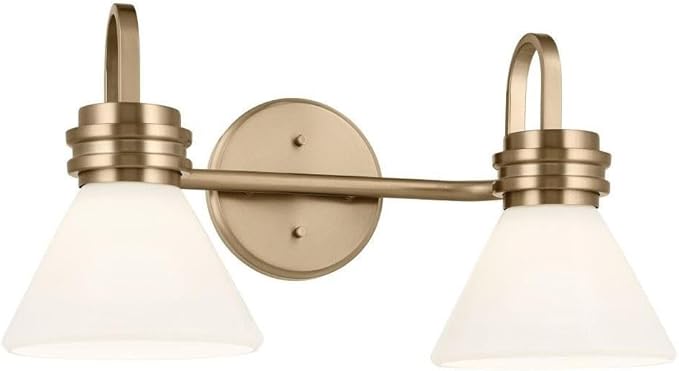 KICHLER Farum Modern 2-Light Vanity Light in Champagne Bronze with Opal Glass Shades for Bathroom and Powder Room, (19.25" W x 9.5" H), 55154CPZ