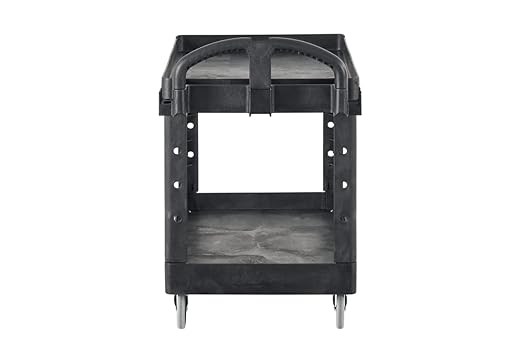 Rubbermaid Commercial Products 2-Shelf Utility/Service Cart, Medium, Black, Lipped Shelves, Ergonomic Handle, 500 Lbs Capacity, forfor Warehouse/Garage/Cleaning/Manufacturing