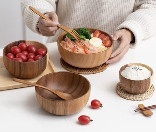 Hand-Crafted From Solid Acacia Wood Salad Bowls 7.1 or 7.9 Inches Set of 2 Individual Large Wood Bowl for Fruits Salads and Decoration Fruit Bowl for Snacks