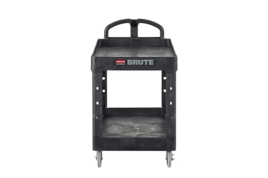 Rubbermaid Commercial Products 2-Shelf Utility/Service Cart, Medium, Black, Lipped Shelves, Ergonomic Handle, 500 Lbs Capacity, forfor Warehouse/Garage/Cleaning/Manufacturing