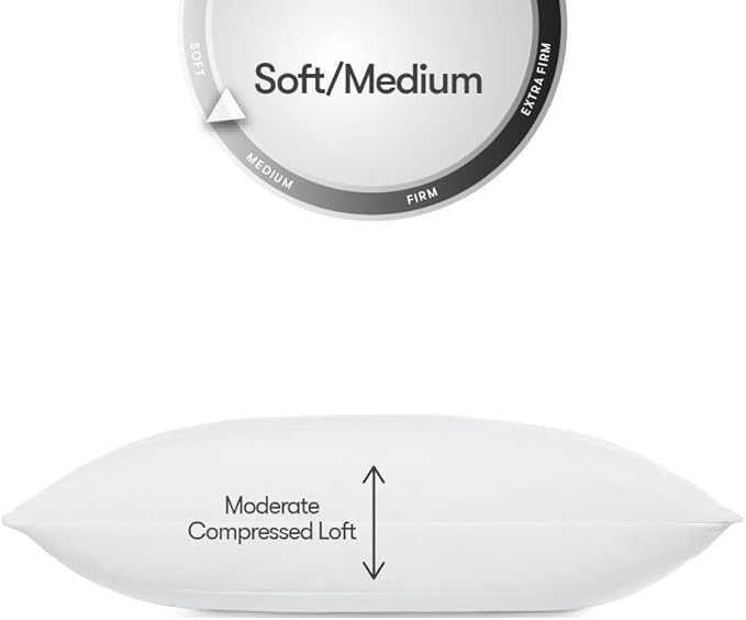 Serta Down Illusion Quilted Hypoallergenic Soft/Medium Bed Pillows for Side, Stomach or Back Sleepers (2 Pack), King, White Cooling