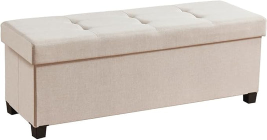 Ornavo Home 43 Inch Storage Ottoman, Large Storage Bench, Ottoman with Storage with Legs, Foot Rest Stool, Bedroom Bench - Beige