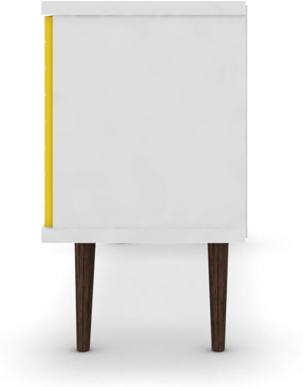 Manhattan Comfort Liberty Mid Century Modern TV Stand for Televisions up to 50 Inches, Bedroom and Living Room Entertainment Center with Storage, Shelves, and Cabinet, 53" Wide, White/Yellow