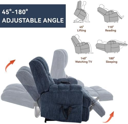 Luxlen Power Lift Recliner Chair for Elderly, Heat Massage Recliners, Dual Motor Oversized Lift Chair, Medium-Firm Electric Lift Recliners with Remote - Dark Blue