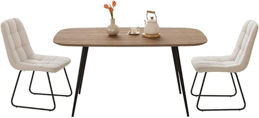 47.2'' Dining Table Set for 2,Modern Wood Dining Table,Leather Dining Chairs 2,Table and Chairs Set of 2,Ideal for Kitchen Dining Room (Walnut Color Table + 2 White Chairs)