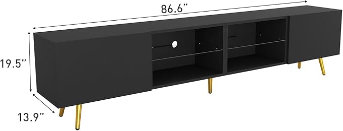 Bonzy Home 86" TV Stand, Modern Entertainment Center for 75" TV, Television Console Table with Storage Cabinets for Living Room, Black