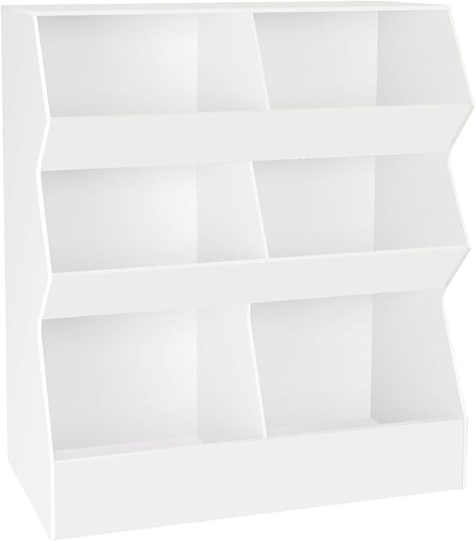 DINZI LVJ Toy Storage Organizer, Kids Bookshelf, Wooden Toy Storage Cabinet, 6 Cubby Children Bookcase, 35.4" L Toddler Book Shelf for Playroom, Living Room, Nursery, Hallway, School, White