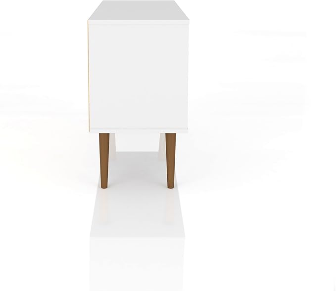 Manhattan Comfort Liberty Mid Century Modern TV Stand for Televisions up to 46 Inches, Bedroom and Living Room Entertainment Center with Storage, Shelves, and Cabinet, 43" Wide, White/Yellow