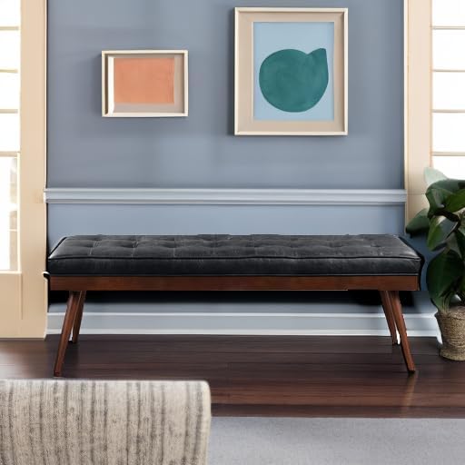 POLY & BARK Napa Luca Leather Bench, Onyx Black