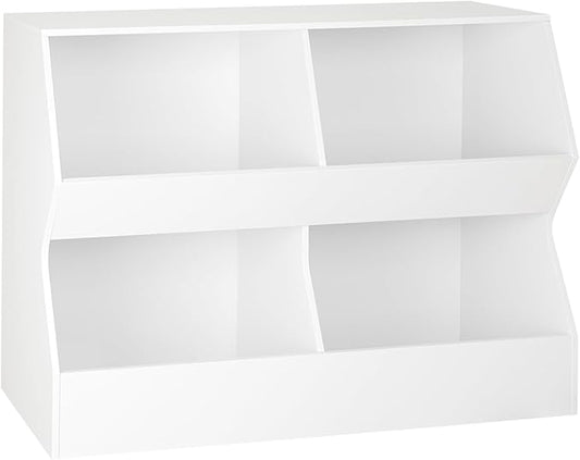 DINZI LVJ Kids Bookshelf, Toy Storage Organizer, Wooden Toy Storage Cabinet, 4 Cubby Children Bookcase, 43.3" L Toddler Book Shelf for Bedroom, Nursery, Hallway, School, White