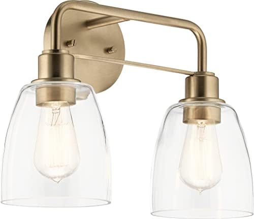 Kichler Meller 15.25 Inch 2 Light Vanity Light with Clear Glass in Champagne Bronze for Bathrooms and Powder Rooms, 11.25" H x 15.25" W x 7" D, 55101CPZ