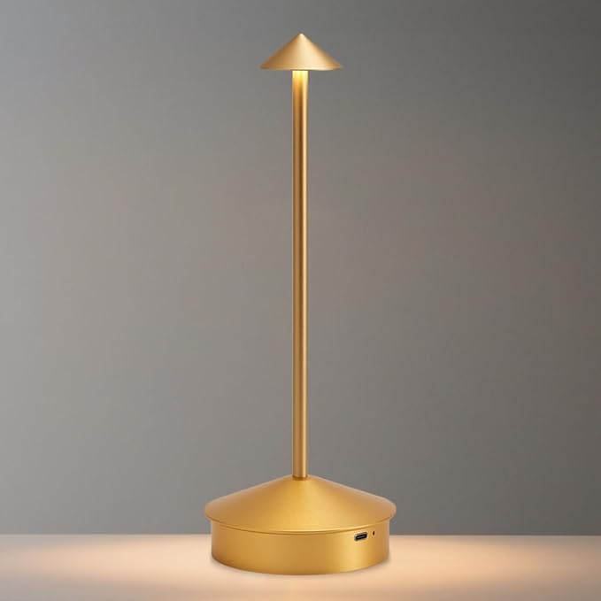 EJQ Cordless Table Lamp,Portable LED Desk Lamp, 6000mAh Battery Operated, 3 Color Stepless Dimming Up Touch Lamp for Restaurant/Bedroom/Bars/Outdoor Party/Camping/Coffee Shop Night Light(Gold)