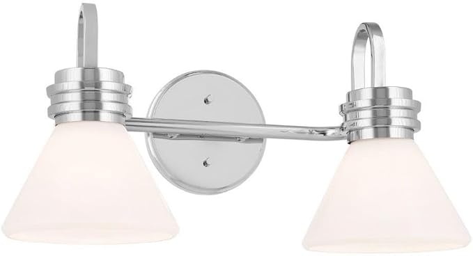 KICHLER Farum 19.25" 2-Light Vanity Light with Opal Glass in Chrome, for Vanity, Jack & Jill Layout, Over a Mirror, (19.25" W x 9.5" H), 55154CH